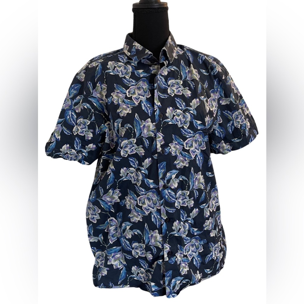Perry Ellis Men’s Floral Stretch Short Sleeve Button Down Shirt Size L